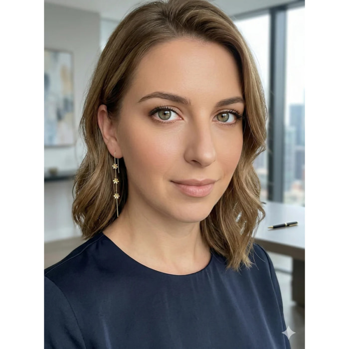 Pendiente bastón 3 flores Sw cristal en dorado