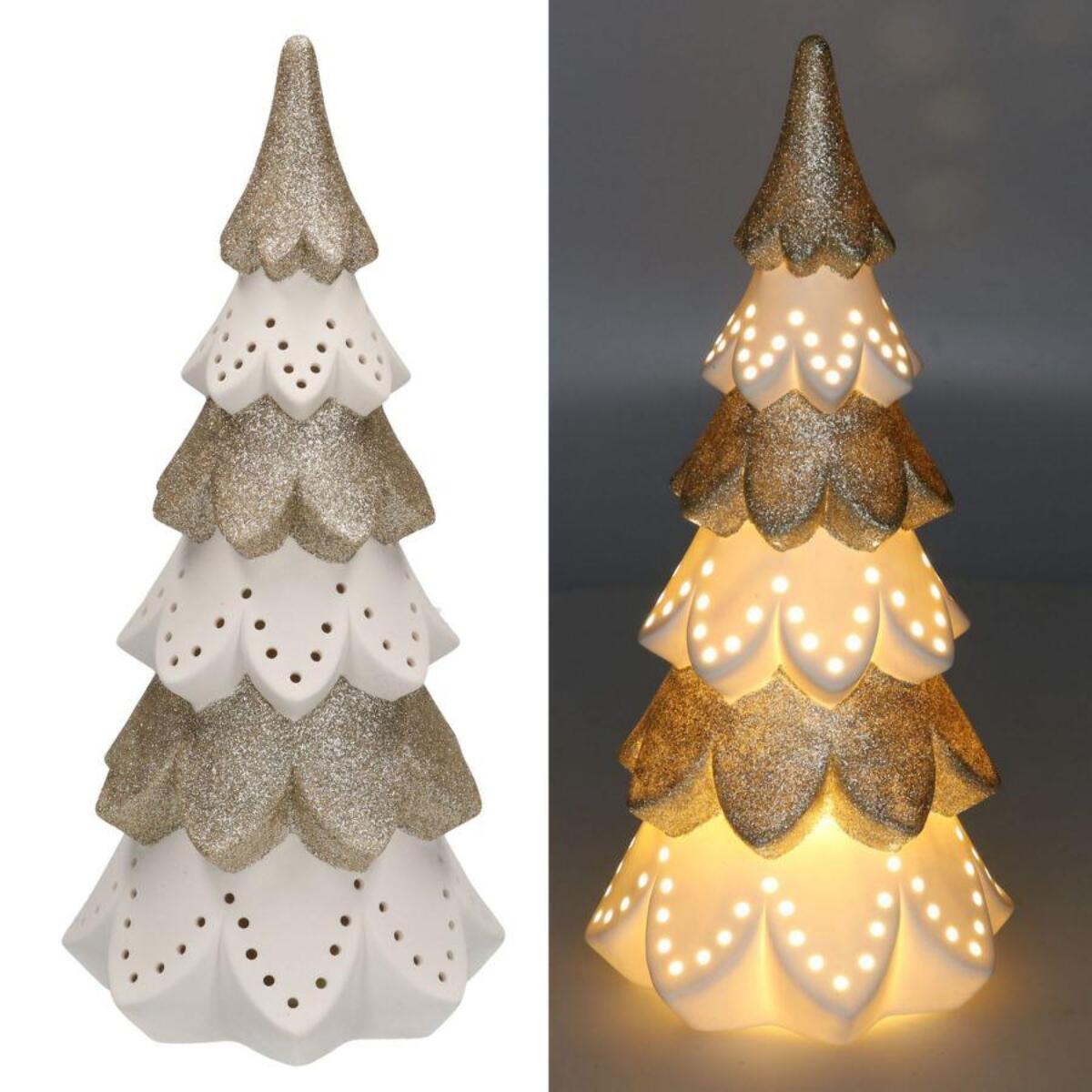 Albero in ceramica bianco oro con led cmø14h29