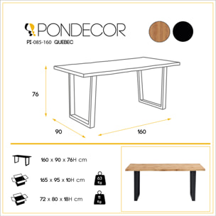 Mesa de comedor fija QUEBEC - roble rústico, negro - 160x90x76cm