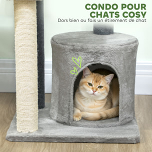 Arbre à chat gris niche 3 plateformes griffoir boule