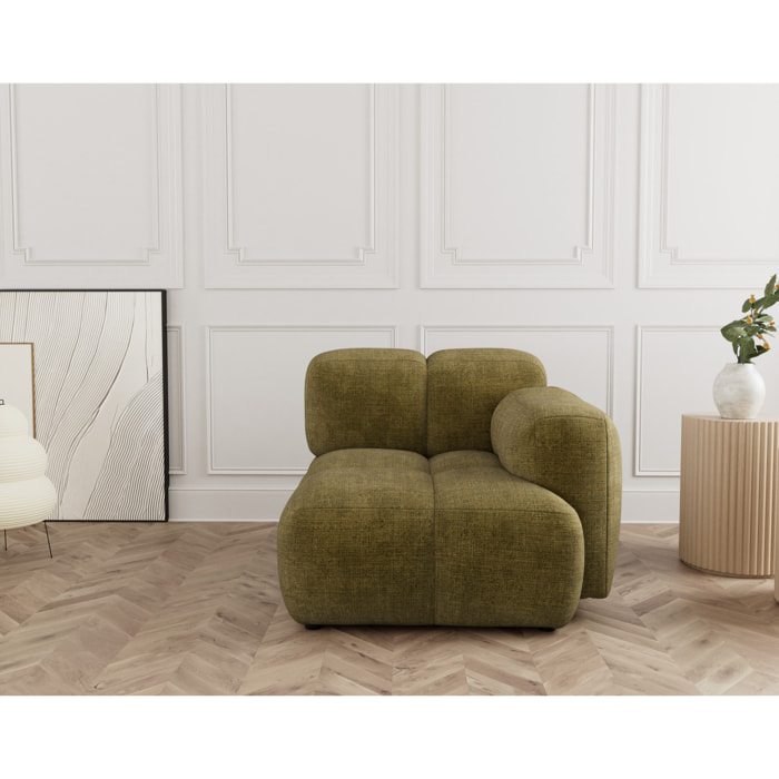 Grace - module d'assise droit en velours texturé - Vert Olive