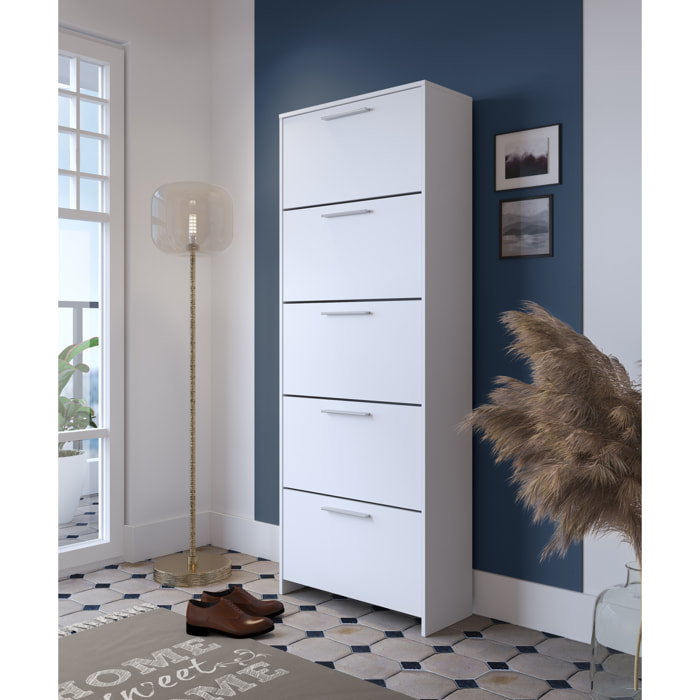 Scarpiera salvaspazio 5 Ante A Ribalta Moderna Maniglie In Alluminio Mobile Ingresso Slim Salvaspazio Scarpe Portascarpe Alta 187x68.5x28 Cm Bianco