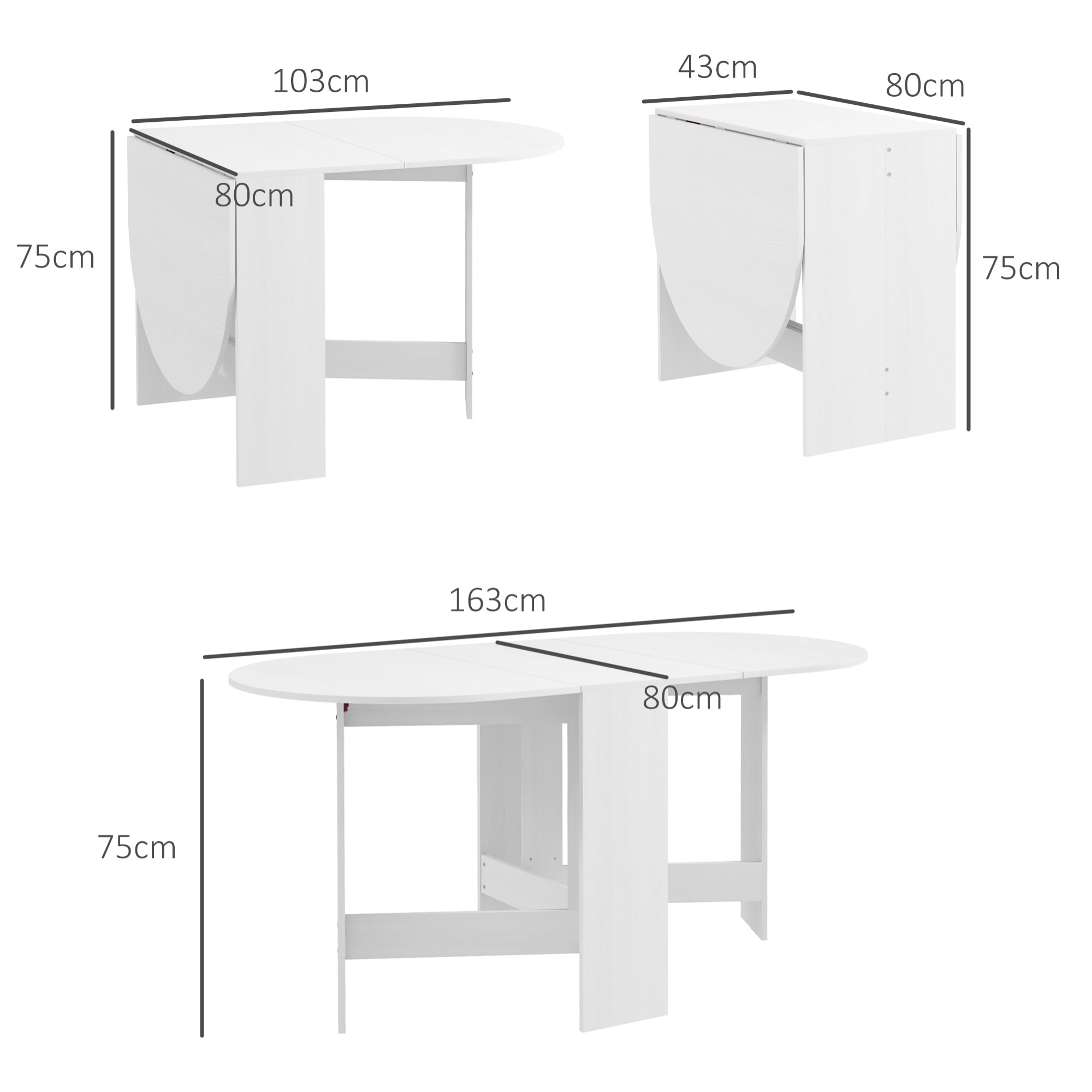 Mesa de Comedor Plegable Mesa de Cocina Plegable Ovalada con Alas Abatibles Estilo Moderno 163x80x75 cm Blanco