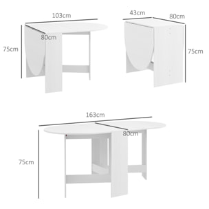 Mesa de Comedor Plegable Mesa de Cocina Plegable Ovalada con Alas Abatibles Estilo Moderno 163x80x75 cm Blanco