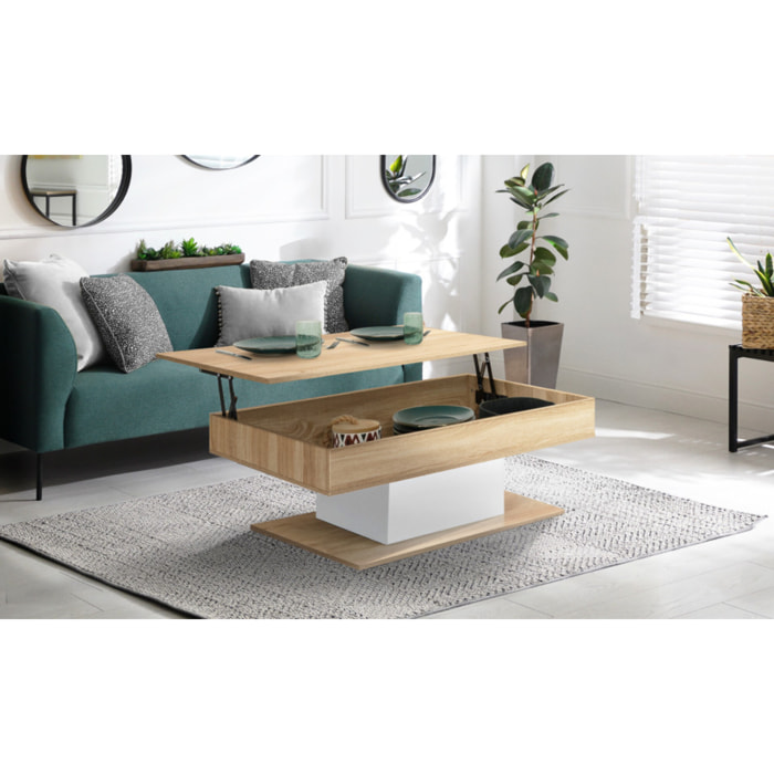 Table basse Tania avec plateau relevable - Bois - Blanc