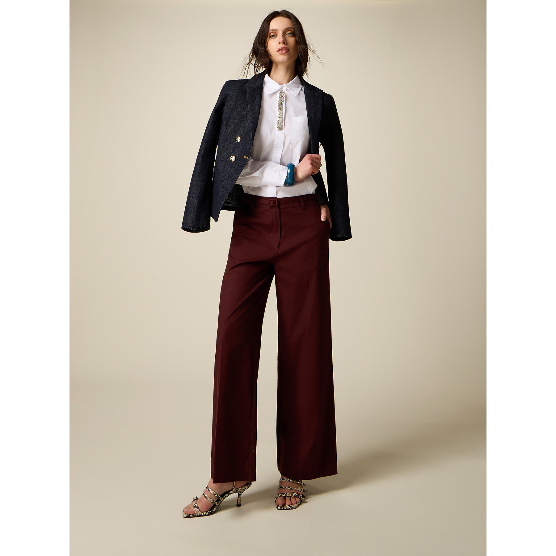 Oltre - Pantaloni palazzo misto cotone - Marrone