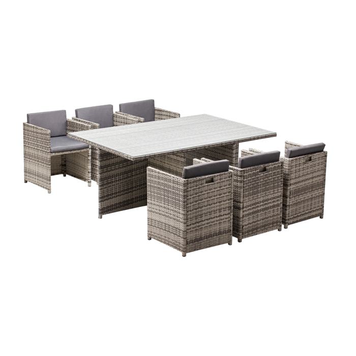 Salon de jardin encastrable 6 personnes en résine tressée gris REGINA