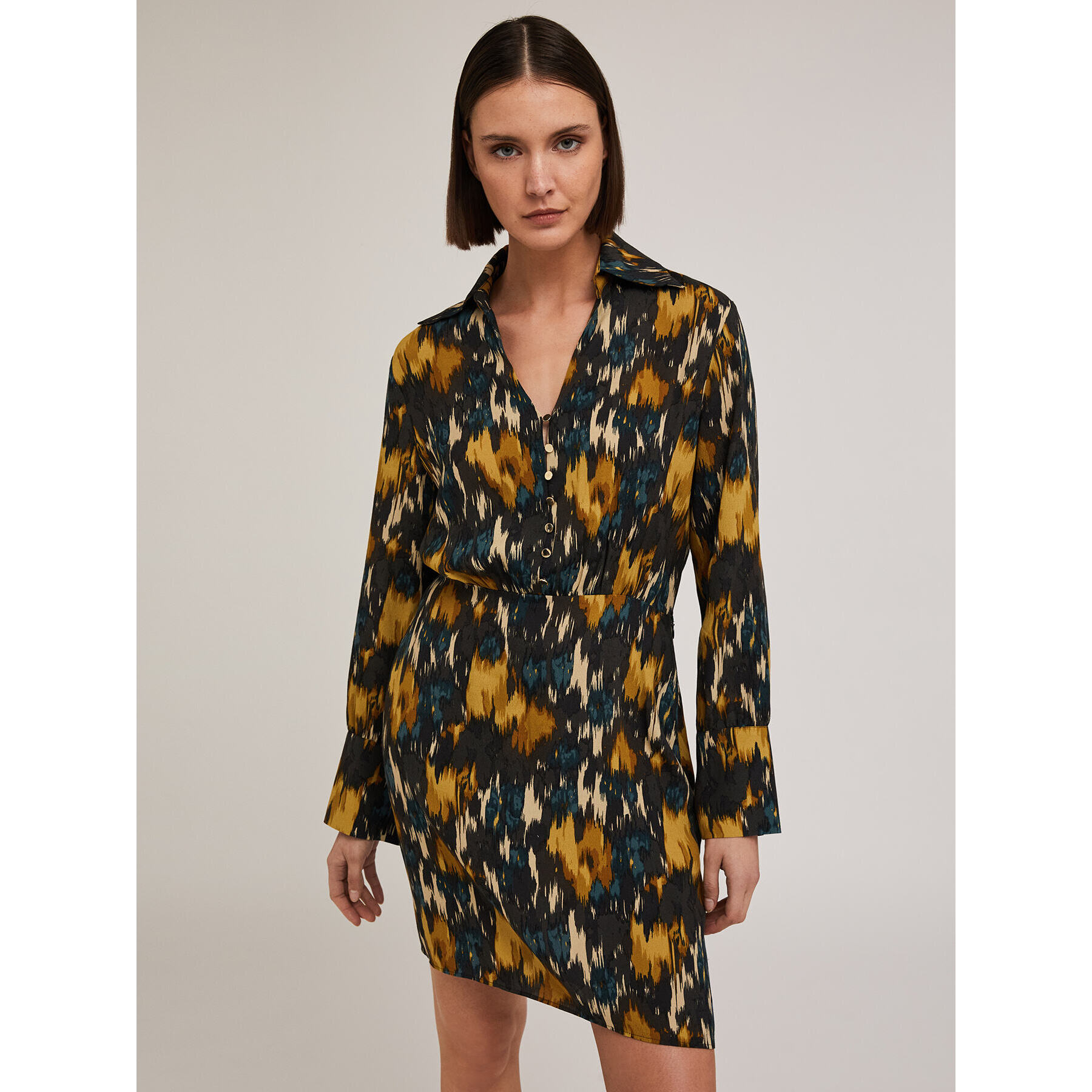 Motivi - Vestido camisero estampado en tejido de crepé - Amarillo