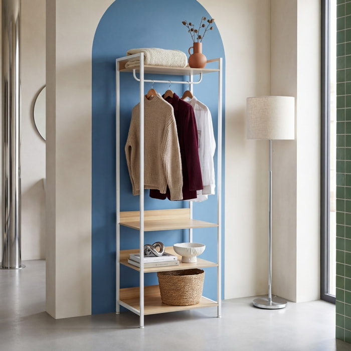 Module dressing décor bois et métal 1 penderie 3 étagères CLEVER