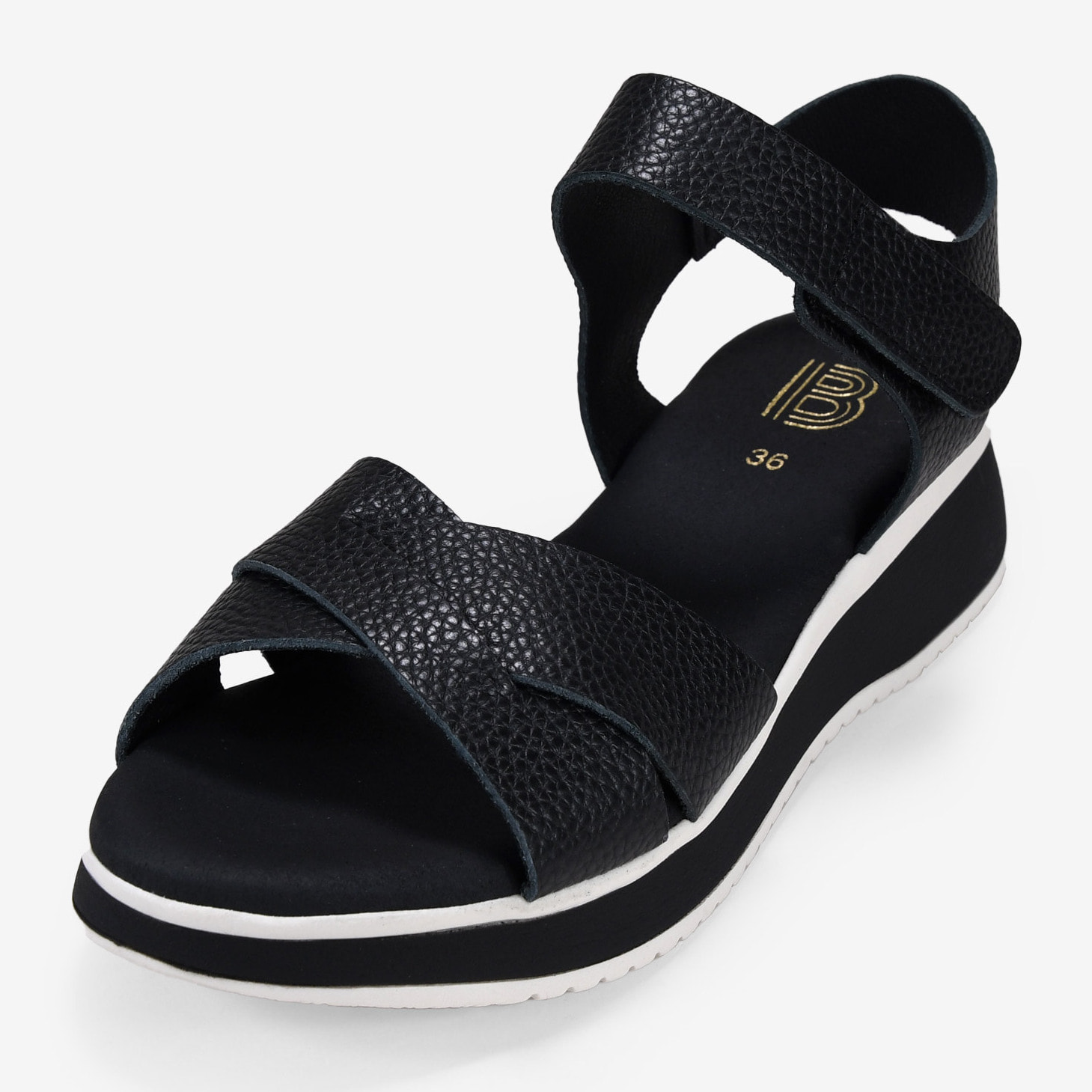 Sandalias de piel negras con cuña y plataforma