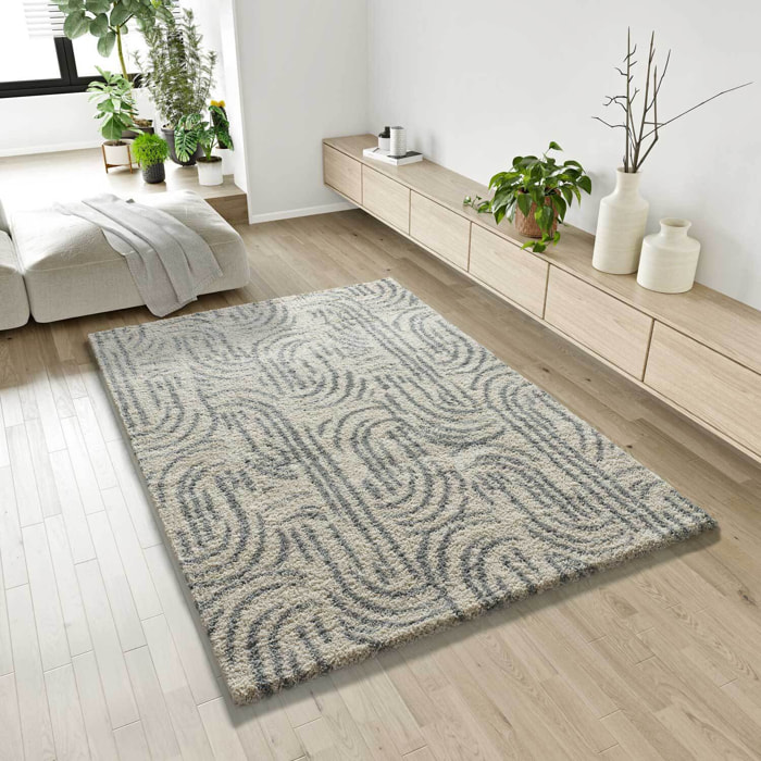 HELIA Alfombra shaggy de estilo escandinavo en beige y gris, varias medidas disponibles