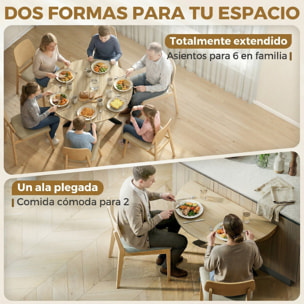 Mesa Plegable de Comedor, Mesa de Cocina Plegable Redonda, para 2-6 Personas, con Ala Abatible, Marco de Acero Doble X, para Salón, Espacio Pequeño, Ø110x76 cm, Natural