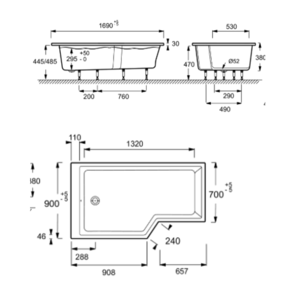 Pack baignoire bain douche antidérapante 170 x 90 Neo blanc mat - v.gauche + pare bain chromé + tablier