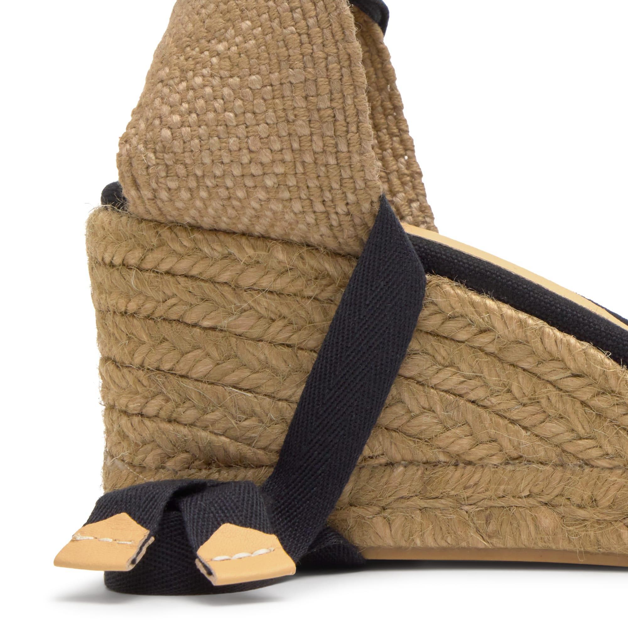 Alpargata de cuña 6 cm en lona de algodón con pala en v y lazo