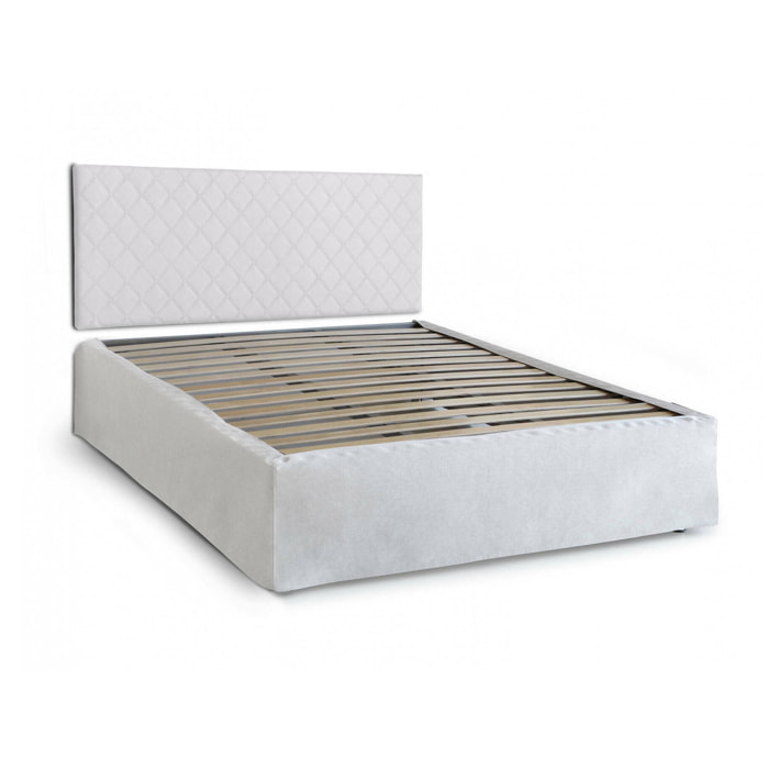 Letto matrimoniale Alfredo, Set testata in ecopelle con rete ortopedica e mantovana, 100% Made in Italy, adatta a materasso da Cm 160x190, Bianco