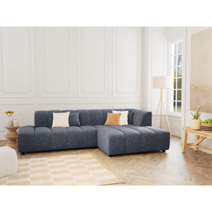 Curtis - canapé d'angle droit 4 places sans accoudoir en tissu texturé - Bleu