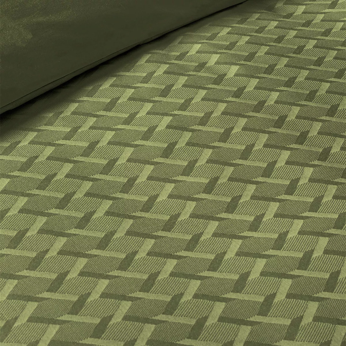 Housse de couette satin de coton motif jacquard vert Adagio kaki