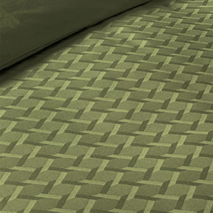 Housse de couette satin de coton motif jacquard vert Adagio kaki