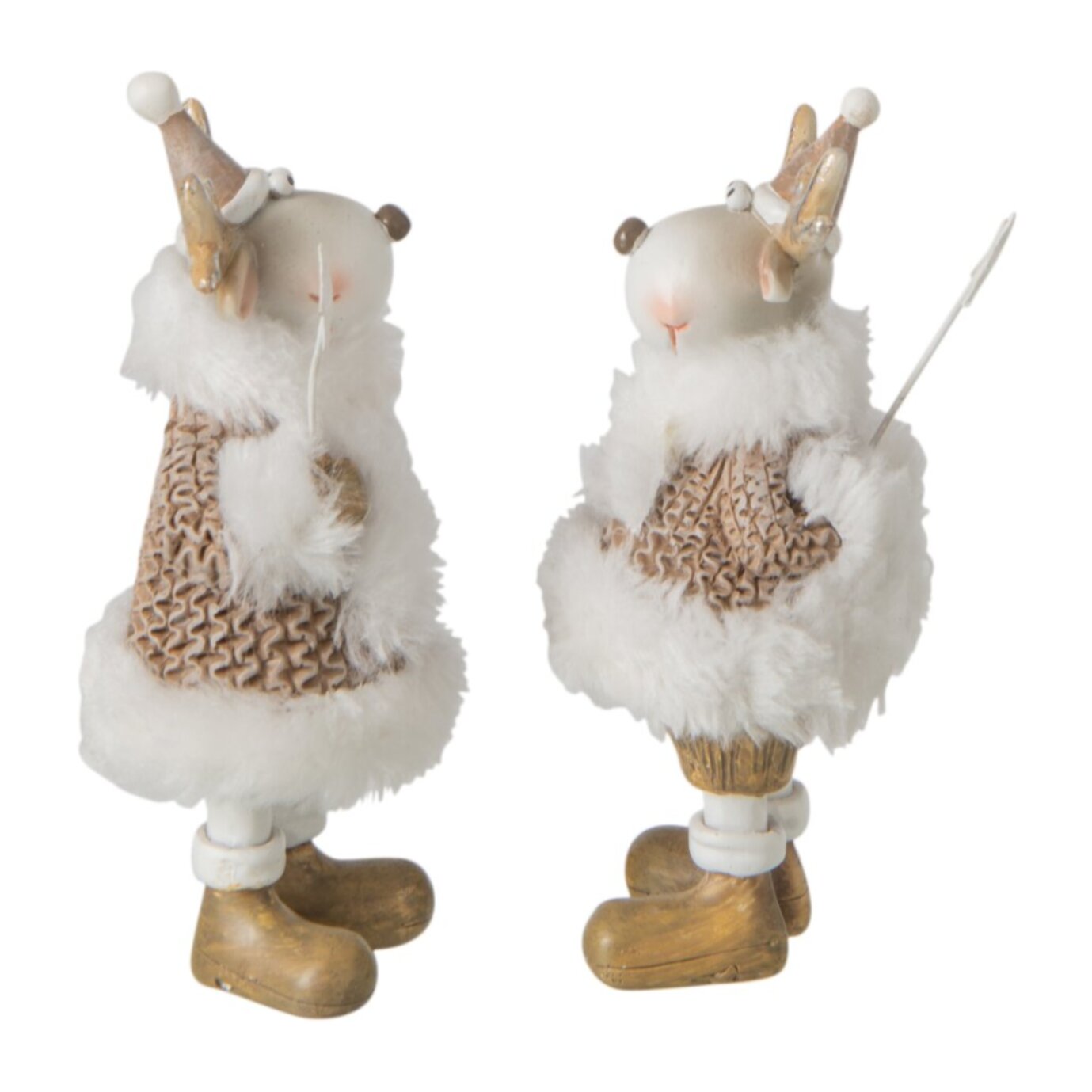 J-Line Renne habits d’hiver - polyrésine - blanc/beige - small - assortiment de 2