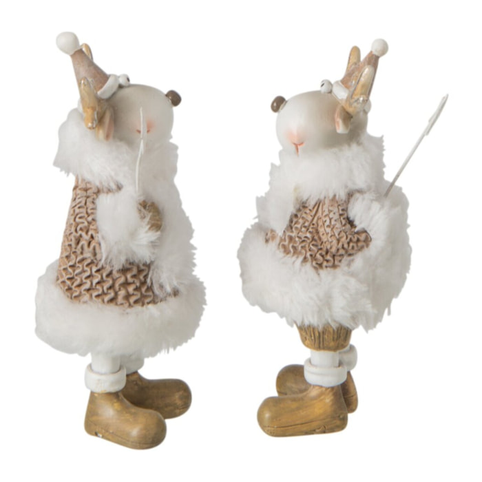 J-Line Renne habits d’hiver - polyrésine - blanc/beige - small - assortiment de 2