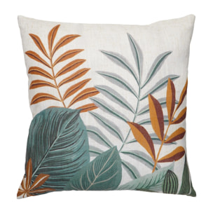 Coussin décoratif déhoussable en poly-lin imprimé à motif tropical - Vert