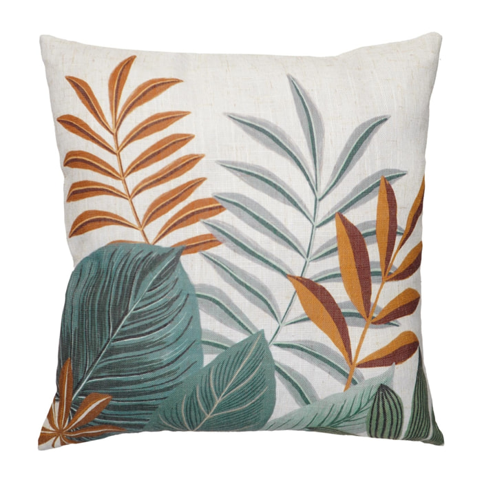 Coussin décoratif déhoussable en poly-lin imprimé à motif tropical - Vert