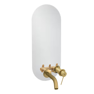 Miroir LED ovale 2 trous + mitigeur lavabo encastré Grands Boulevards Laiton brossé + corps encastré