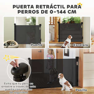 Barrera para Perros Retráctil 0-144 cm Puerta para Perros Pequeños Extensible Barrera de Seguridad para Mascotas con Interruptor de Cierre para Escaleras Puertas Pasillos