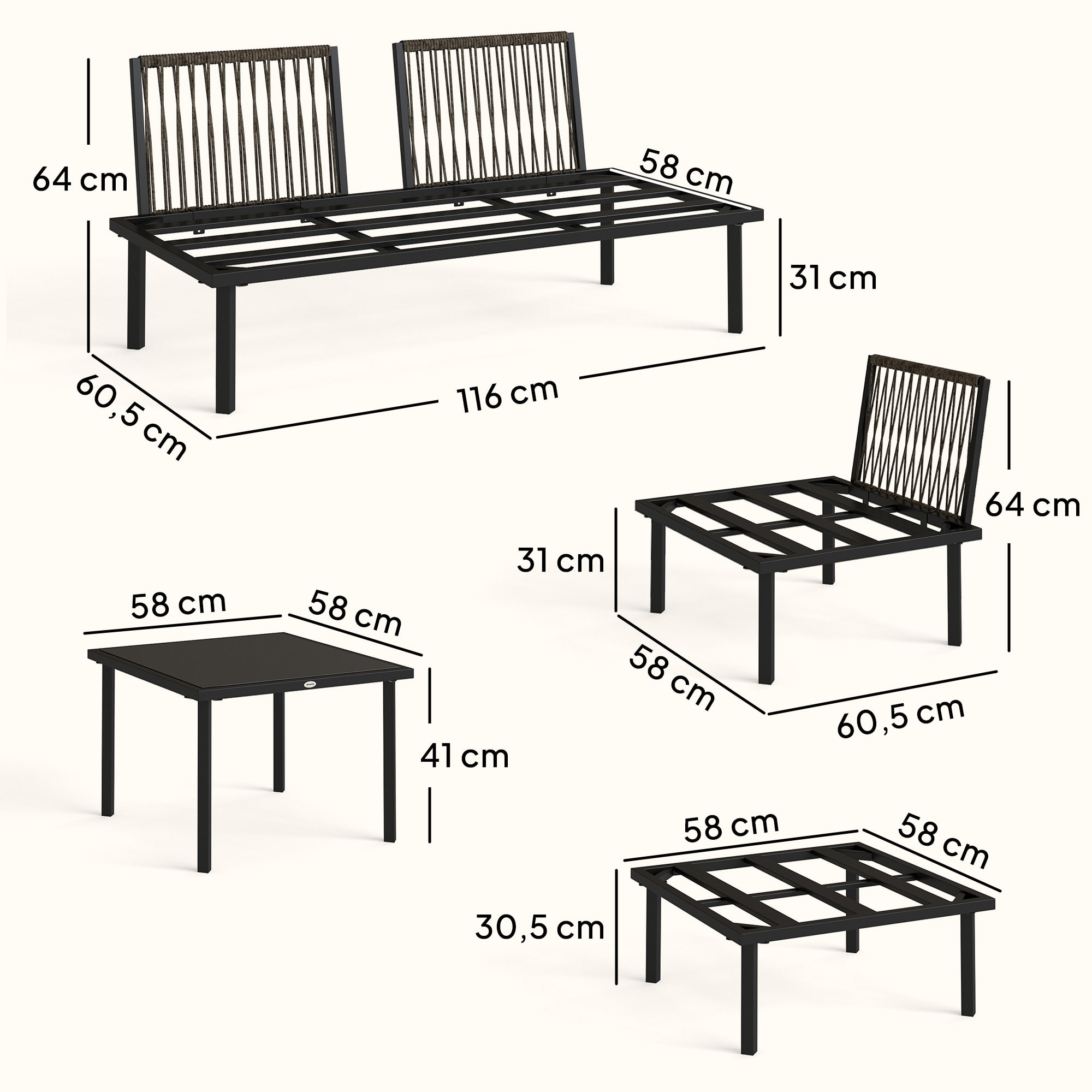 Conjunto de Muebles Jardín Exterior de 6 Piezas Sofá Exterior Seccional Forma de L con Sofá de 2 Plazas Módulo de Esquina 2 Sillones Reposapiés Mesa con Tapa de Vidrio y Cojines Gris Claro