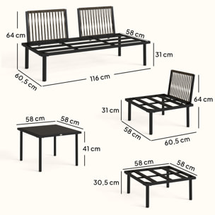 Conjunto de Muebles Jardín Exterior de 6 Piezas Sofá Exterior Seccional Forma de L con Sofá de 2 Plazas Módulo de Esquina 2 Sillones Reposapiés Mesa con Tapa de Vidrio y Cojines Gris Claro