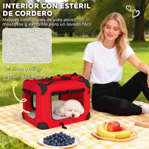 Transportín para Perros Plegable, 60x41,5x41 cm, Transportín para Mascotas con Ventanas de Malla, Cojín Suave, y 2 Asas, Bolsa de Transporte para Mini Perros, Gatos, Rojo