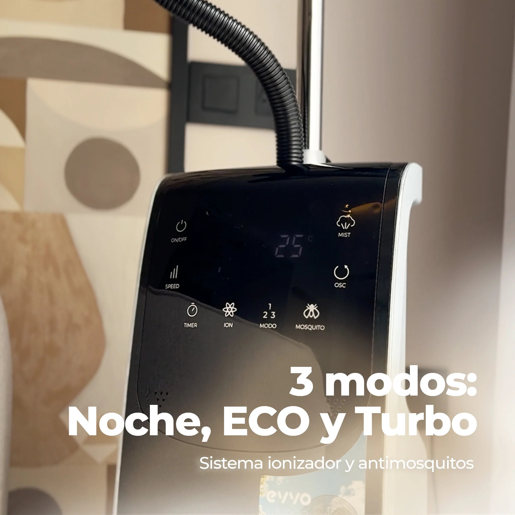 Ventilador Nebulizador EVVO con agua, 90W, 3 velocidades, mando a distancia, antimosquitos