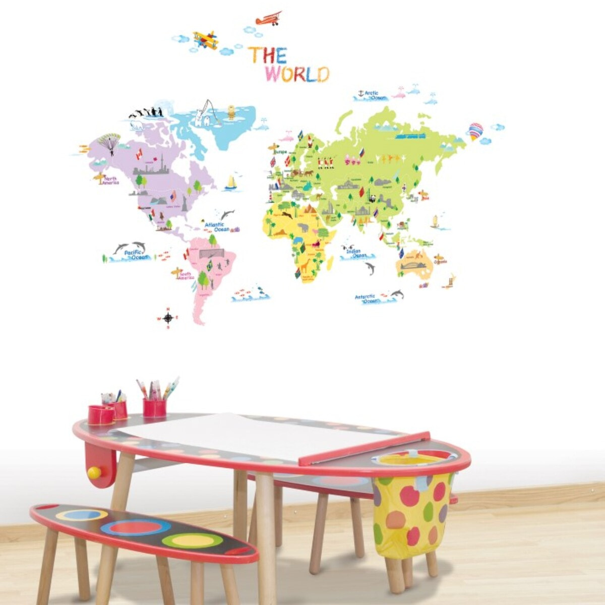 Stickers Muraux décoration adhésifs carte du monde pour enfants