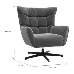 Fauteuil pivotant en tissu effet velours vert kaki et métal AVERY