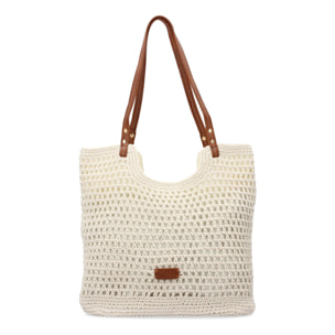 Bolso de hombro para mujer de rafia, diseño moderno con adornos, comodo.