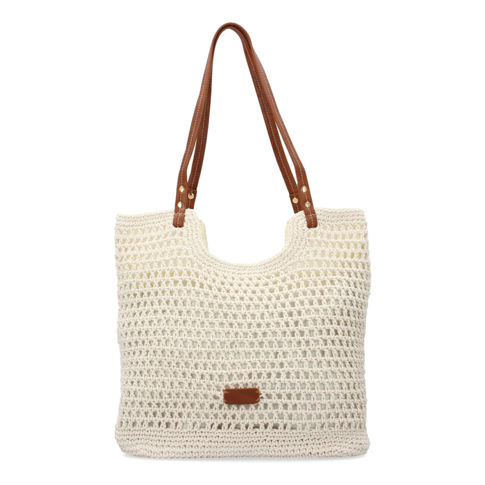 Bolso de hombro para mujer de rafia, diseño moderno con adornos, comodo.