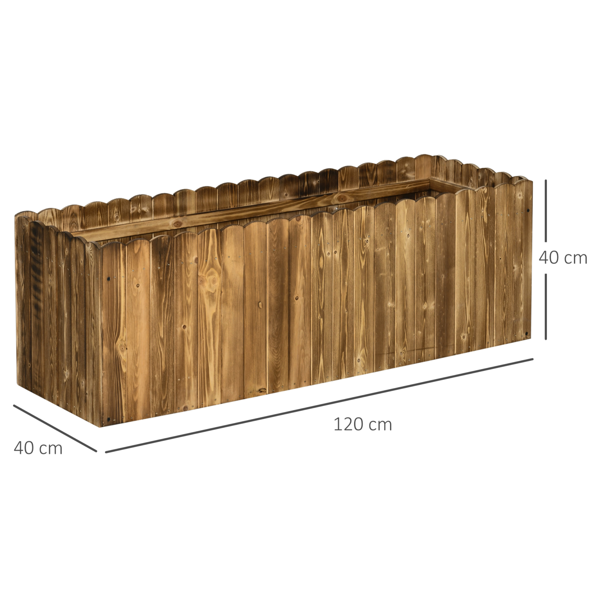 Jardinera Exterior Grande de Madera, Huerto Urbano Elevado con Fondo Abierto para Cultivar Plantas, Flores, Hierba, Macetero Exterior Rectangular para Jardín Terraza 120x40x40 cm, Carbonizada