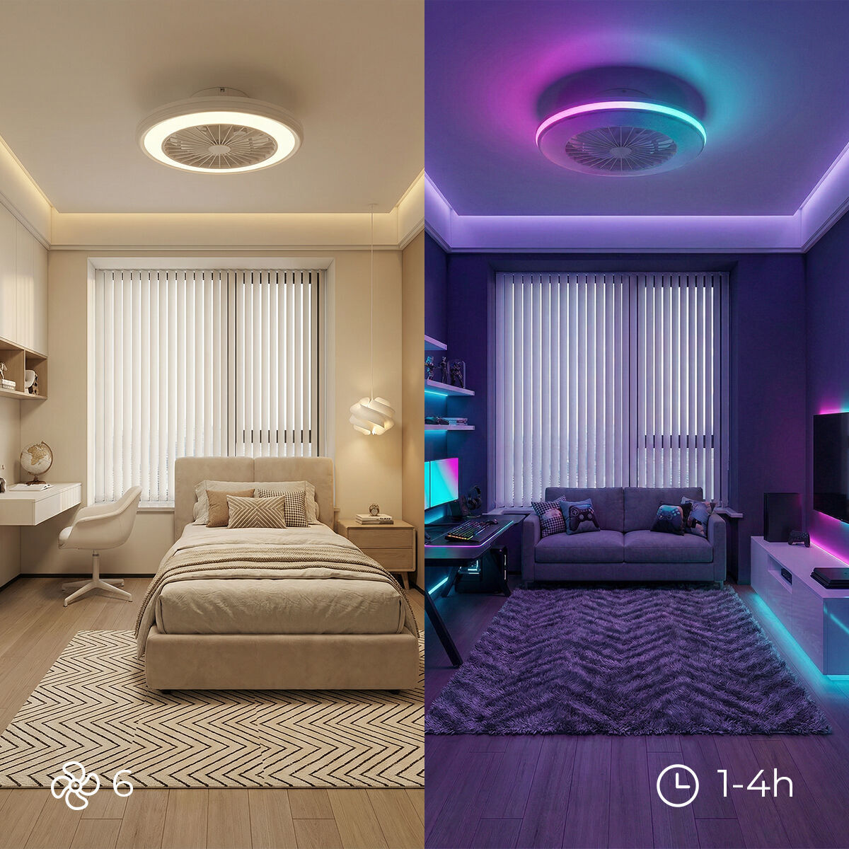 Ventilateur de plafond avec lumière LED RVB, pales cachées et télécommande Nexory InnovaGoods