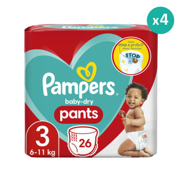 4x26 Couches-Culottes Baby-Dry Pants Taille 3, Pampers