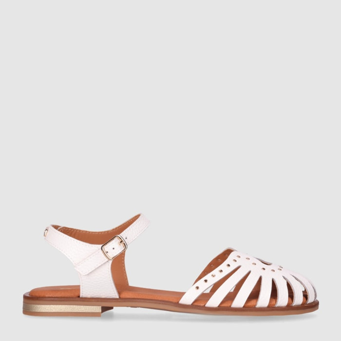 Sandalias de Piel - Blanco - Tacón: 1 cm