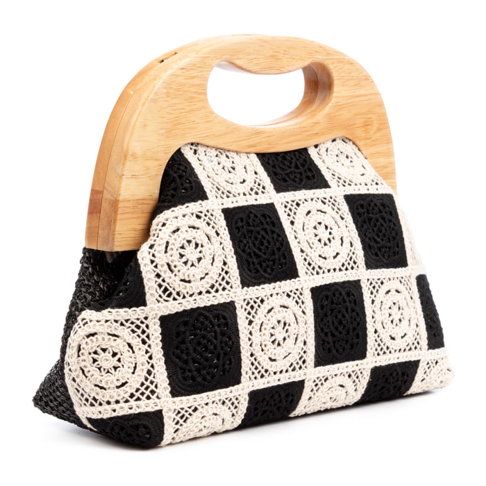 Barbaira Borsa a mano Donna. Realizzata in legno naturale e cotone.