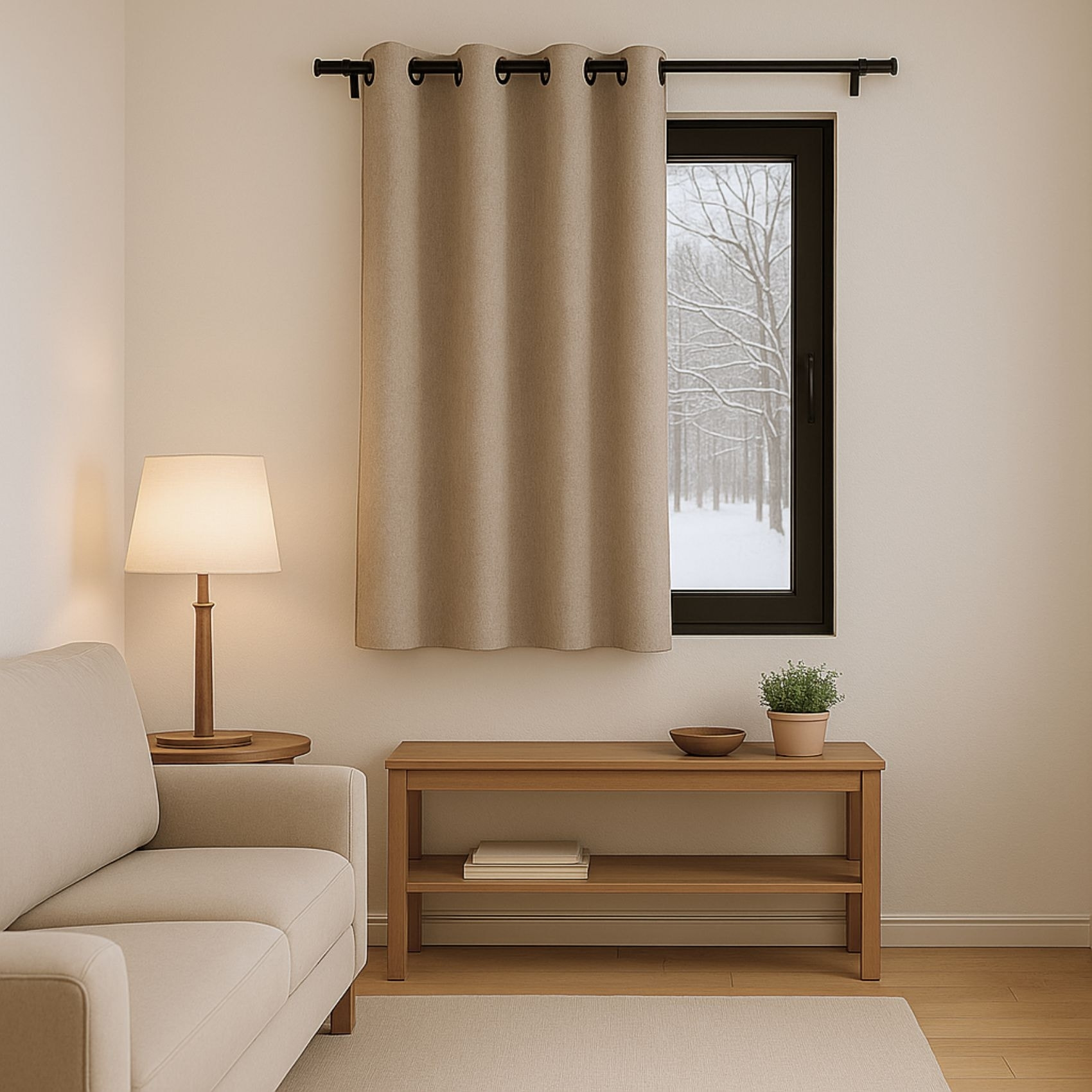 Rideau anti-froid doublé polaire - Naturel