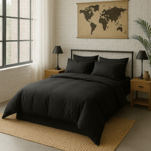 Drap Housse - Bonnet 30cm 100% Percale De Coton Lavé Noir Minuit