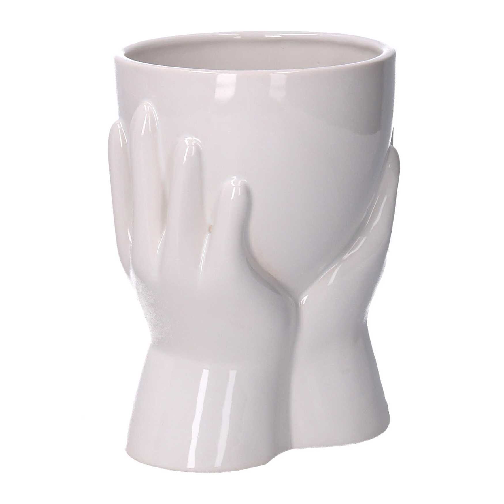 Portavaso in ceramica mani bianco cm10,5x9,5h13,7