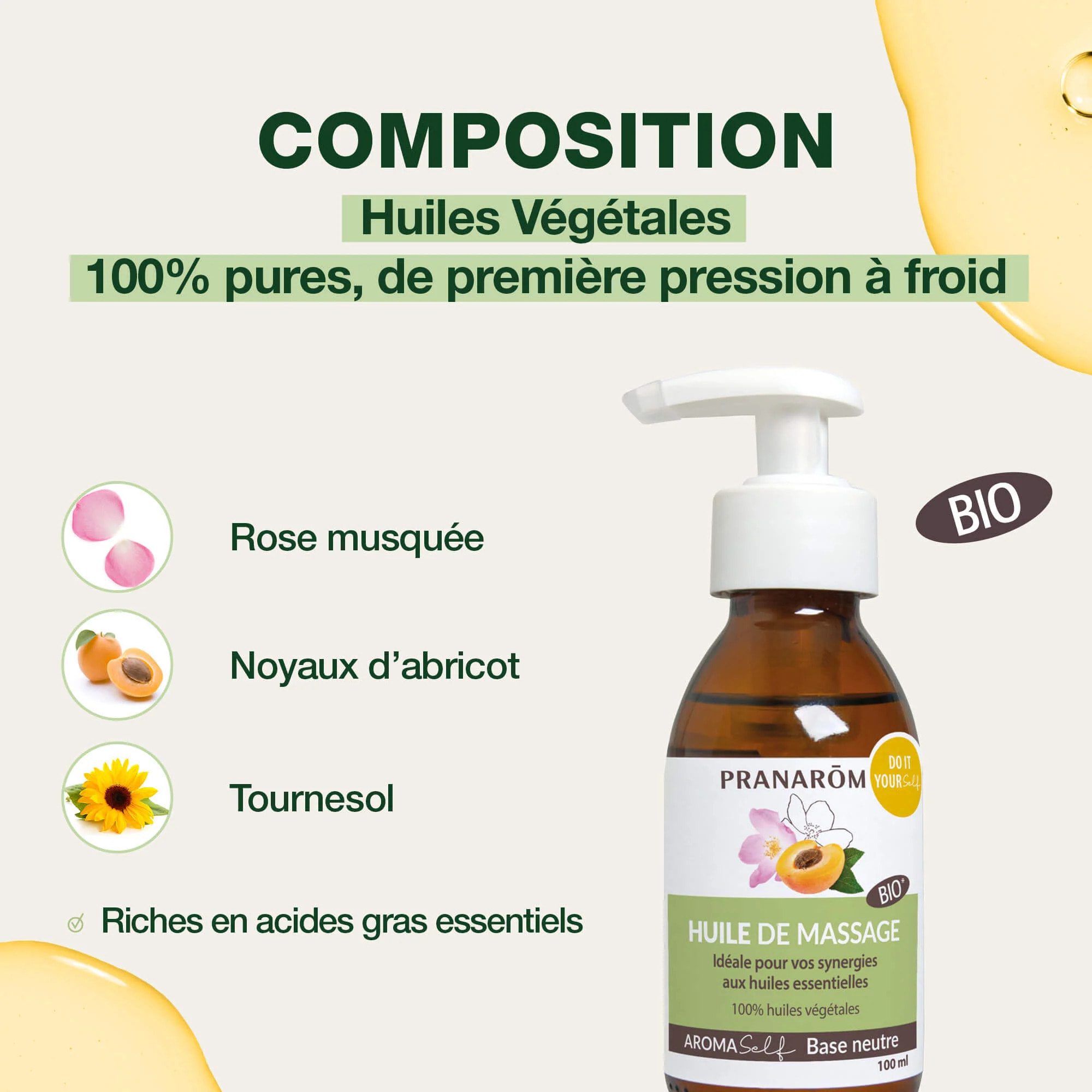 Pranarom - Huile de massage - Bio - 100 ml