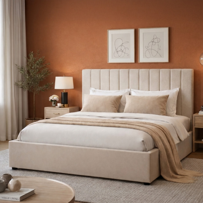 Lit coffre Giulia velours beige