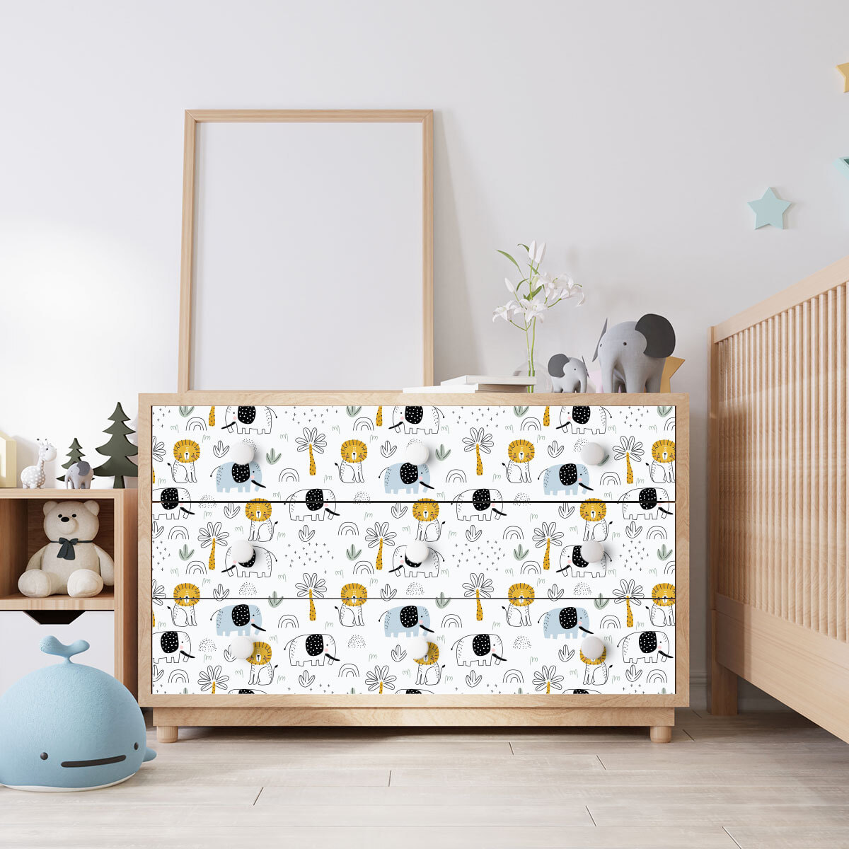 Rouleau revêtement adhésif vinyle au mètre - Sticker lavable Cuisine Meuble Armoire Porte - ANIMAUX AFRICAINS