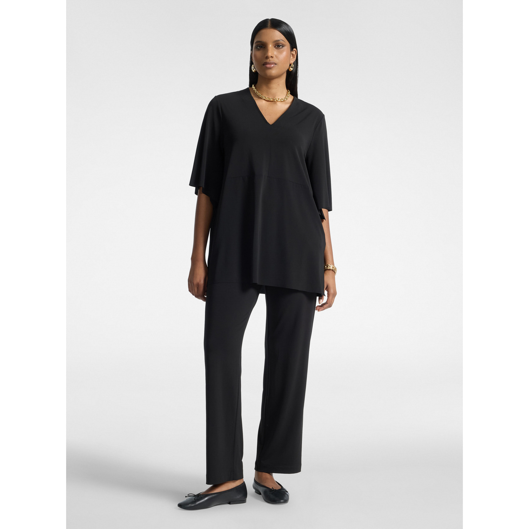Elena Mirò - Camiseta amplia con escote en V - Negro