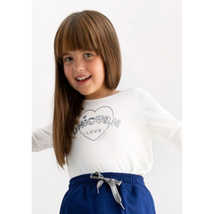 Camiseta de Niña De Manga Larga en Blanco con Estampado de Lentejuelas