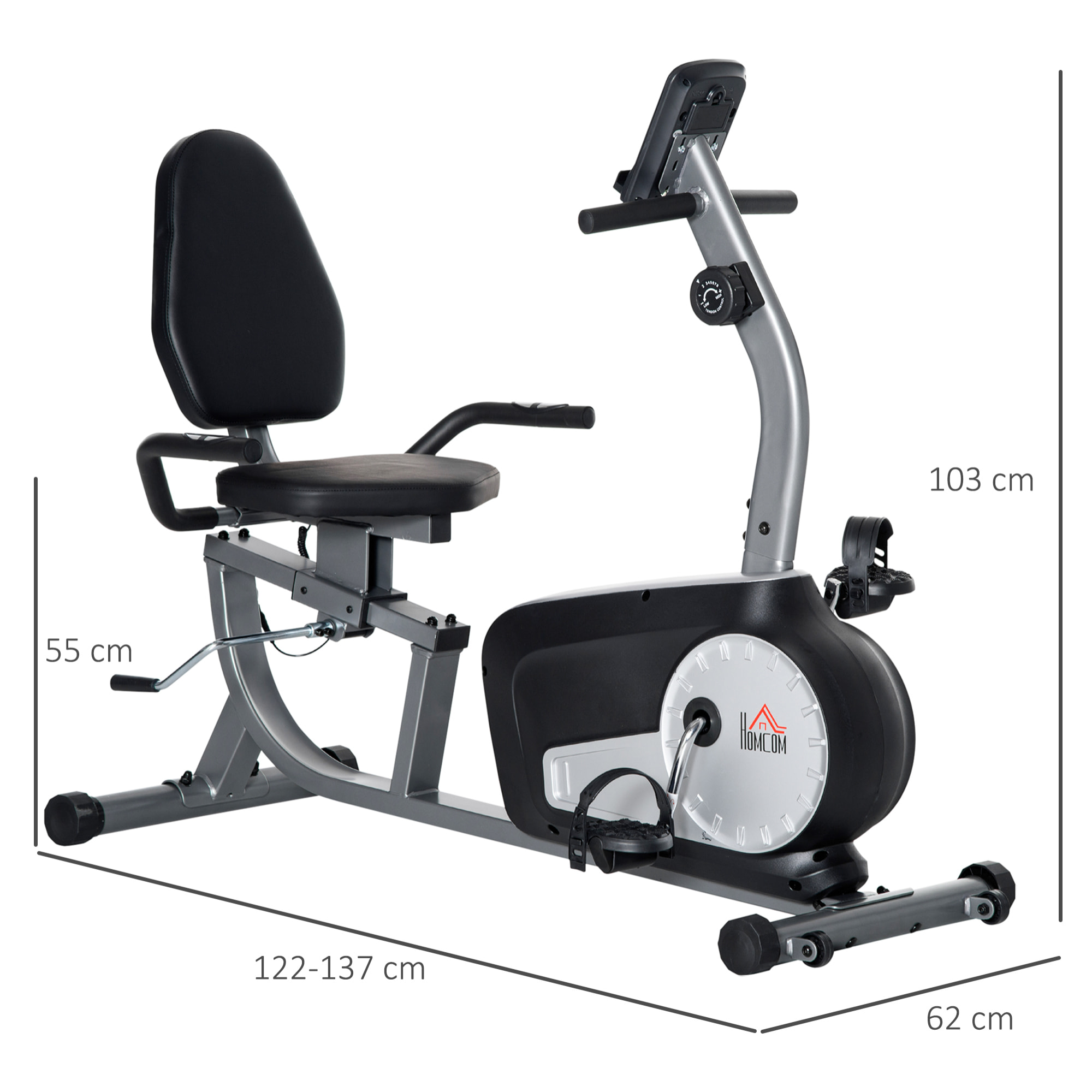 Bicicleta Estática con Respaldo Bicicleta de Ejercicio de Fitness con 8 Niveles de Resistencia Magnética Longitud Ajustable Pantalla LCD para Casa Oficina Gimnasia Gris